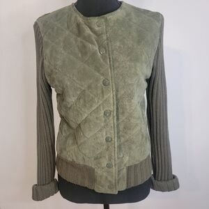 John Paul Richard Uniform Women's Olive Suede Leather Shell lined Sweater, SizeM